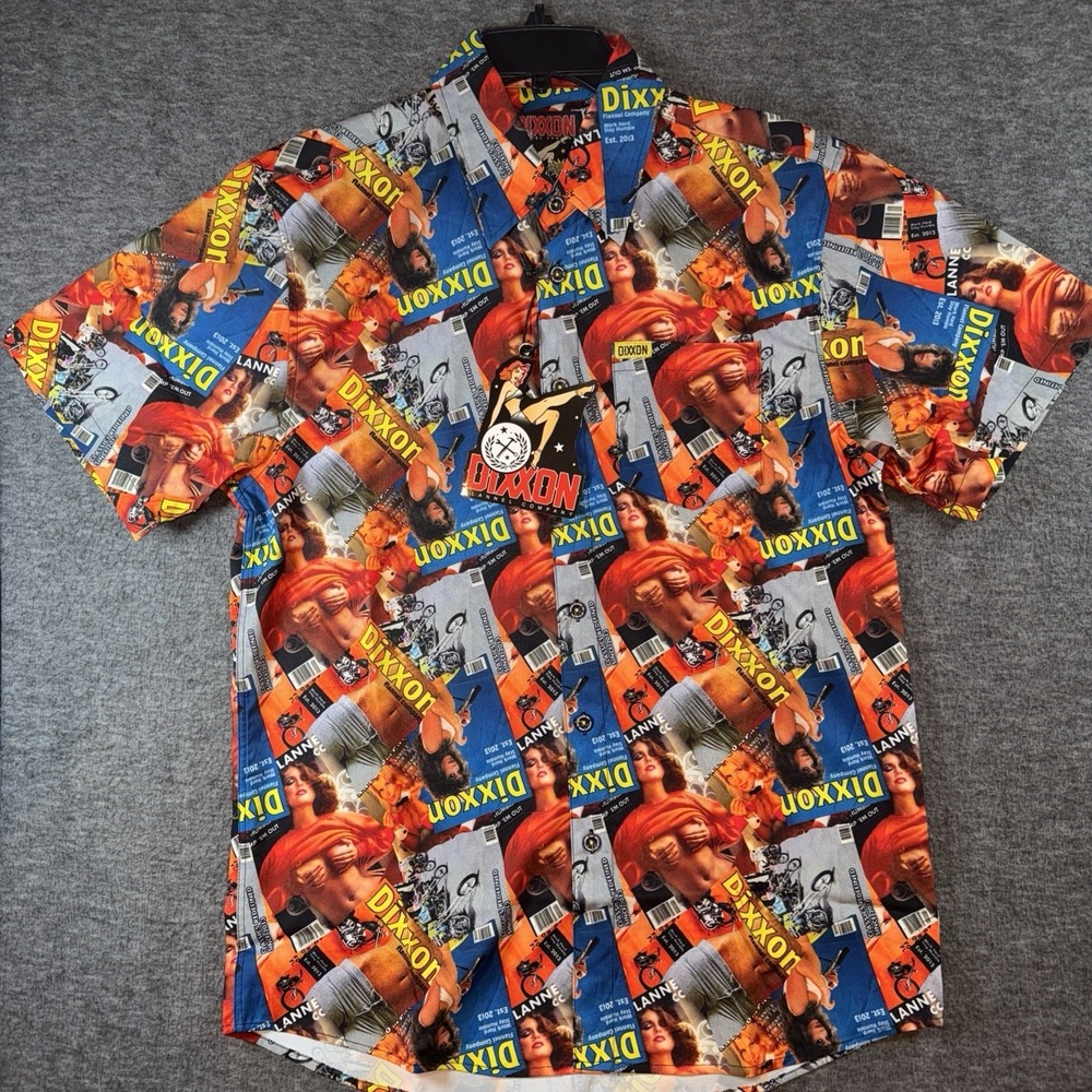 Dixxon Flannel Co Party Shirt THE ARTICLES Button Up Magazine Pin Up Sz L NEW - Picture 2 of 8